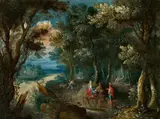 attributed to Jasper van der Lanen, LANDSCAPE WITH TRAVELLERS, Oil on copper