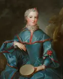 PORTRAIT OF A LADY WITH A TAMBOURINE by circle of Jean Marc Nattier, Oil on canvas (relined), sold Nov 2008