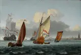Gerrit Pompe, SEA LANDSCAPE WITH DUTCH SHIPS, Oil on panel