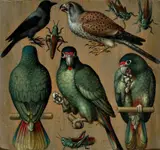BIRDS AND GRASSHOPPERS by circle of Ludger Tom Ring the Younger & after, Oil on panel, sold Nov 2008