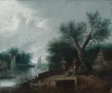 Antonie Waterloo, RIVER LANDSCAPE WITH FISHERMEN, Oil on panel