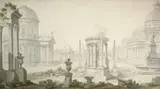 Giuseppe Galli da Bibbiena, LANDSCAPE WITH PHANTASTIC ARCHITECTURE, Pen, brown and black inks and watercolour
