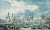 Louis Jean Desprez, THE PROCESSION OF ST. ROSALIA IN PALERMO, Pen and black ink and watercolour
