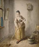 Willem Joseph Laquy, YOUNG WOMAN CLEANING THE FLOOR, Watercolour