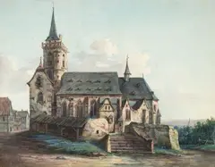 Franz Schütz, THE CHURCH OF OBERURSEL, Pen and watercolour