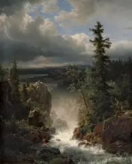 Andreas Achenbach, LANDSCAPE WITH A CREEK, Oil on canvas (relined)