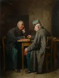 Ritter von Malheim Friedrich Friedländer, TWO VETERANS PLAYING A BOARD GAME, Oil on panel