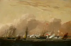 attributed to William Joy, NAVAL BATTLE, Oil on canvas (relined)