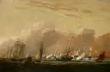 attributed to William Joy, NAVAL BATTLE, Oil on canvas (relined)