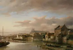 Kaspar Karsen, RIVER LANDSCAPE WITH CITY WALL, Oil on canvas