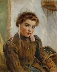 Nikolai Alexeievich Kasatkin, YOUNG GIRL WITH BASKET, Oil on canvas (relined)
