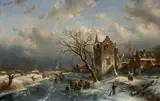 Charles Leickert, WINTER LANDSCAPE WITH A VILLAGE, Oil on canvas (relined)