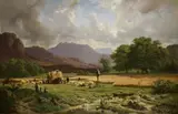 GRAIN HARVEST IN THE MOUNTAINS by Adolf Heinrich Lier, Oil on canvas, sold Nov 2008