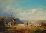 Willy Moralt, TRAVELLERS AND SENTINEL, Oil on panel