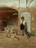 Hugo Mühlig, THE OLD SHEPHERD WITH HIS DOG AT THE STABLE