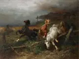 Adolf Schreyer, BURNING BARN, Oil on canvas