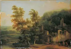 Bernhard Gottfried Manskirsch, LANDSCHAFT MIT RUINE., Öl auf Holz