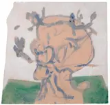 Gerhard Altenbourg, Bekränzte Sirene, 1969, Tempera, Aquarell und Tusche auf unregelmäßig gerissenen und beschnittenen rosafarbenen Bütten