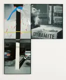 John Baldessari, The overlap series: Building (with two Cars) and Goat Eating Dynamite, 2001, 3-teilig: Digitale farbige Fotodrucke mit Acryl auf Sintra-Tafeln