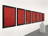 James Lee Byars, The poet's glass. The poet's glass. I.D.L.W.S. The Page cushion. The bullet hole hat, Burned writing fingers and stabbed white shoes. The poet's belgium stone. The 7 daggers