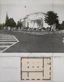 Christo, Wrapped Kunsthalle Bern, Project, 1972, 4 Farbserigraphien, davon 2 collagiert (Stoff, Bindfaden und Plan bzw. Foto und Druck) auf unterschiedlich dicken Kartons um