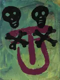 Walter Dahn, Ohne Titel (Totenköpfe), 1986, Acryl und Siebdruck auf Leinwand