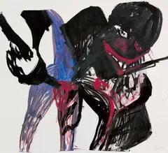 Martin Disler, Ohne Titel (Skyscraper), 1982, Tusche, Kreide auf Papier auf Hartfaser