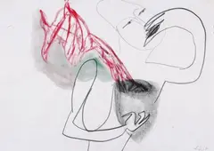 Martin Disler, Ohne Titel, 1981, Farbkreide, Aquarell und Graphit auf Zeichenpapier mit linkem perforierten Rand