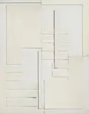 Adolf Fleischmann, # 1, Collage aus glatten weißen Kartonstreifen und elfenbeinfarbenem Velin