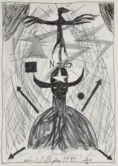 Andreas Höfer, Ich bin der Mondaufgang des Südens, 2002, Filzschreiber und Bleistift auf gräulichem Papier