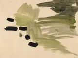 Per Kirkeby, Ohne Titel, 1983, Tusche und Aquarell auf chamoisfarbenem Zeichenblockpapier (der linke Rand perforiert)