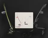 Nam June Paik, Ohne Titel (TV - Die reine Vernunft), 1975/1985, Farbkreide über collagierter Lithographie auf schwarzem Karton