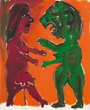 Deutsch-Russische Verwandlung by A. R. Penck, 1990, Acryl und Serigraphie auf Leinwand, sold May 2008