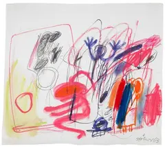 Walter Stöhrer, Ohne Titel, 1963, Bleistift und Pastellkreide, laviert, auf unregelmäßig beschnittenem und gerissem Velin