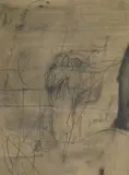 Antoni Tàpies, OHNE TITEL, Kohle und Bleistift, partiell geschabt, auf Karton mit unregelmäßig verlaufenden Rändern
