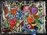Jean Tinguely, Ohne Titel, 1989, Acryl und Filzschreiber mit Papier collagiert auf Offsetkarton mit Farbkeilen