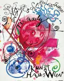 Jean Tinguely, Plakatentwurf für die Ausstellung 'Nachtschattengewächse', Kunsthaus Wien, 1991, Acrylfarbe, farbige Filzstifte, Tusche und Collage auf Karton