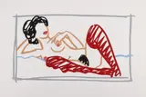 Tom Wesselmann, Fast Sketch with Red Stockings Nude, 1993, Farbserigraphie auf Karton