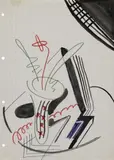 Sigmar Polke, Ohne Titel, Tusche und Filzschreiber auf kariertem Ringbuchpapier