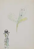 Sigmar Polke, Ohne Titel (Mann mit Geist), Aquarell, Tusche und Kugelschreiber auf Papier