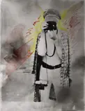Ohne Titel (Frau mit Photoapparat) by Sigmar Polke, Schwarz-weiß-Photographie mit Filzschreiber überarbeitet, sold May 2008