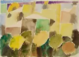 Häuser am Meer by Eduard Bargheer, Aquarell auf handgeschöpftem Papier mit Wasserzeichen "G AMATRUDA AMALFI LA BRUGLIA", sold May 2008