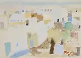 Tunesische Stadt by Eduard Bargheer, Aquarell auf elfenbeinfarbenem Büttenpapier mit perforiertem Oberrand, sold May 2008