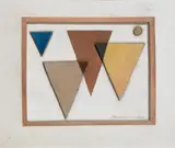 Marcel-Louis Baugniet, Les 3 triangles bruns, Bemaltes Holzrelief. Ölfarben über Materialcollage auf mit Leinen bespannter, dünner Holzplatte (