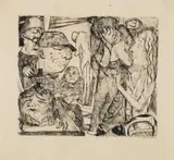Max Beckmann, Irrenhaus, Original-Radierung (Kaltnadel) auf gelblichem Japan