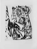 Max Beckmann, Jakob ringt mit dem Engel, Original-Radierung (Kaltnadel) auf sehr dünnem Japan