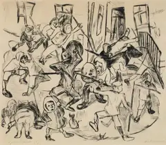 Spielende Kinder, Breitformat by Max Beckmann, Original-Radierung (Kaltnadel) auf Japan, sold May 2008