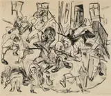 Max Beckmann, Spielende Kinder, Breitformat, Original-Radierung (Kaltnadel) auf Japan
