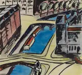 Walter Dexel, Seine von oben, Aquarell und Tuschpinsel über Bleistift auf Velin