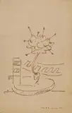 Max Ernst, Explosion, Braune Federzeichnung auf kariertem Halbkarton mit abgerundeten Ecken
